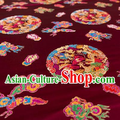 Top Grade Classical Dragons Pattern Fuchsia Nanjing Brocade Chinese Traditional Garment Fabric Tang Suit Satin Material Drapery