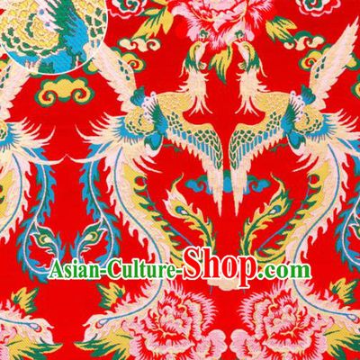 Top Grade Classical Phoenix Peony Pattern Red Nanjing Brocade Chinese Traditional Garment Fabric Tang Suit Satin Material Drapery