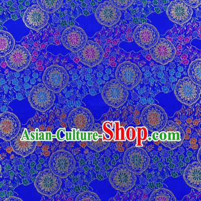 Top Grade Classical Copper Flower Pattern Royalblue Nanjing Brocade Chinese Traditional Garment Fabric Tang Suit Satin Material Drapery