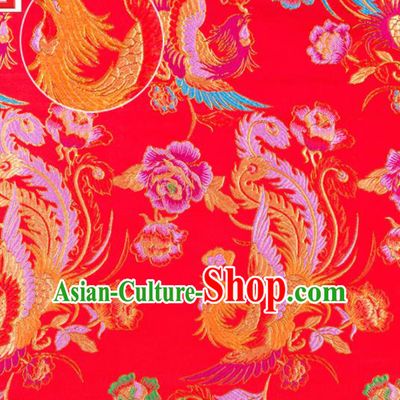 Top Grade Classical Phoenix Pattern Red Nanjing Brocade Chinese Traditional Garment Fabric Tang Suit Satin Material Drapery