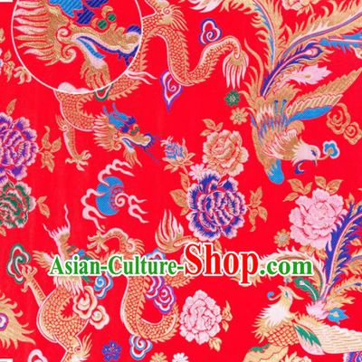 Top Grade Classical Dragon Phoenix Pattern Red Nanjing Brocade Chinese Traditional Garment Fabric Tang Suit Satin Material Drapery