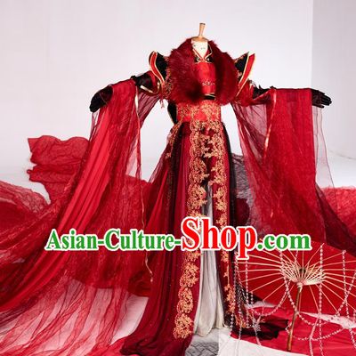 Chinese Ancient Cosplay Swordsman Red Costumes Traditional Han Dynasty Nobility Childe Clothing for Men