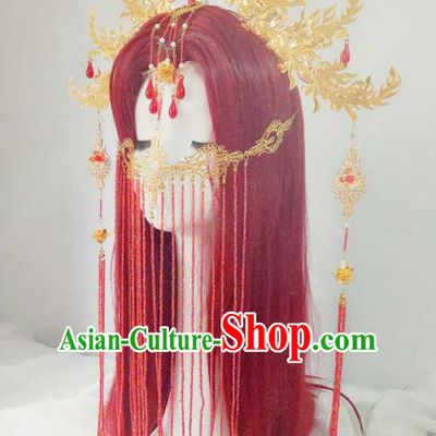 Chinese Ancient Handmade Hair Accessories Traditional Hanfu Golden Phoenix Coronet Hairpins Headwear for Women