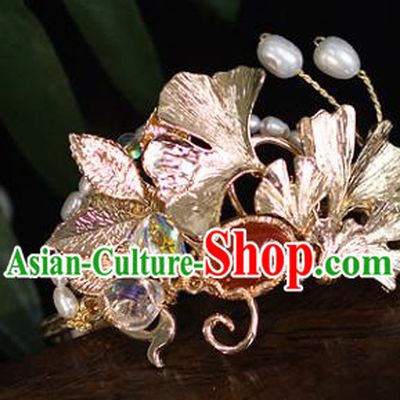 Top Grade Chinese Handmade Ginkgo Leaf Hairdo Crown Ancient Hanfu Hair Accessories for Women