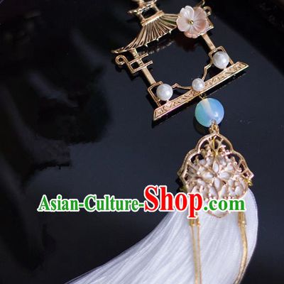 Chinese Traditional Handmade White Tassel Waist Accessories Palace Jade Pendant for Men