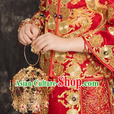 Chinese Traditional Handmade Bride Accessories Ancient Palace Golden Cabas Fleur Bouquet for Women