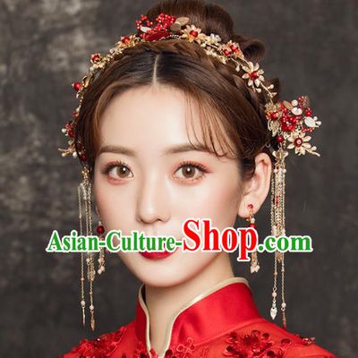 Chinese Traditional Xiuhe Suit Handmade Hair Accessories Ancient Palace Golden Hairpins for Women