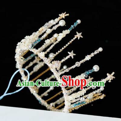 Top Grade Handmade Bride Beads Royal Crown Hair Accessories for Women