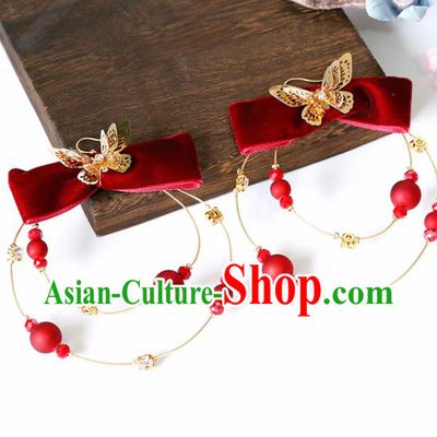 Top Grade Handmade Red Bowknot Earrings Bride Jewelry Accessories for Women