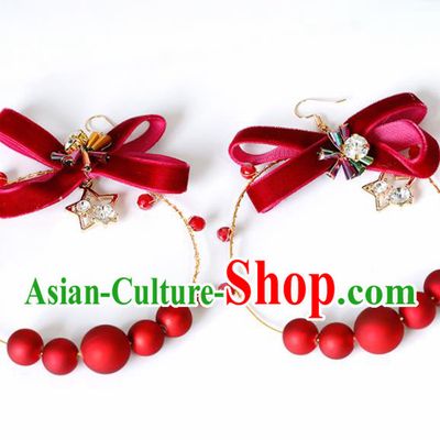 Top Grade Handmade Red Beads Bowknot Earrings Bride Jewelry Accessories for Women