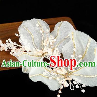 Top Grade Handmade Bride White Veil Flowers Hair Stick Baroque Hair Accessories for Women