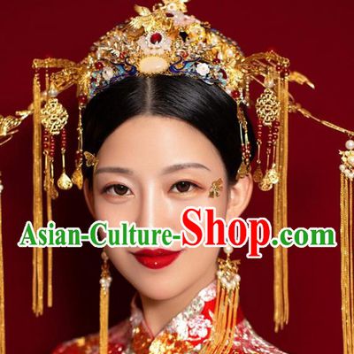 Chinese Traditional Queen Phoenix Coronet Hairpins Ancient Xiuhe Suit Bride Handmade Hair Accessories for Women