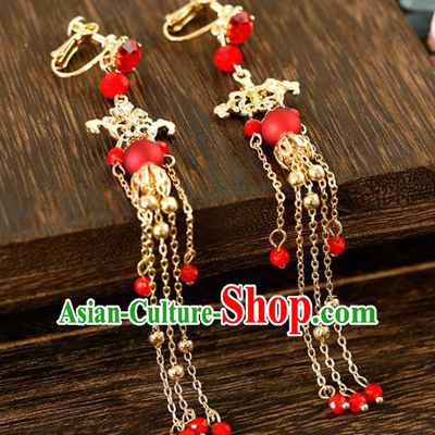 Top Grade Handmade Golden Tassel Earrings Bride Jewelry Accessories for Women