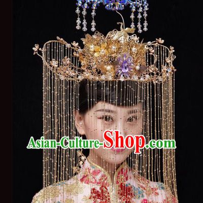 Chinese Traditional Xiuhe Suit Handmade Cloisonne Phoenix Coronet Ancient Bride Hairpins Hair Accessories for Women