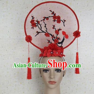 Top Grade Chinese Handmade Red Embroidered Plum Blossom Headdress Traditional Hair Accessories for Women