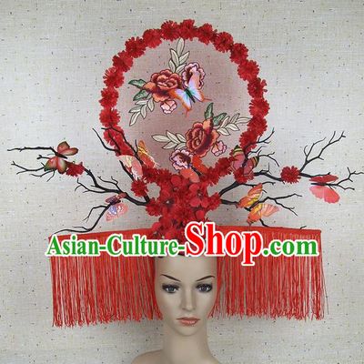 Top Grade Handmade Chinese Embroidered Peony Butterfly Palace Hair Clasp Headdress Traditional Hair Accessories for Women