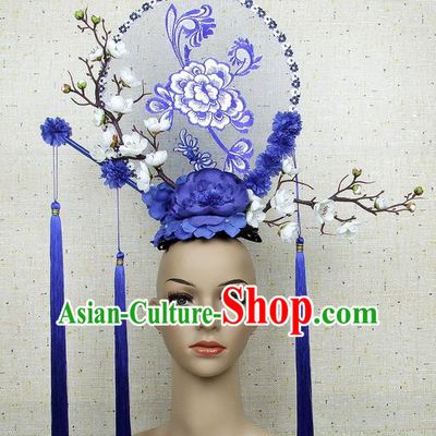 Top Grade Chinese Handmade Embroidery Peony Headdress Traditional Hair Accessories for Women