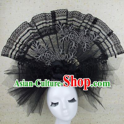 Top Grade Handmade Chinese Black Lace Palace Hair Clasp Traditional Hair Accessories Headdress for Women