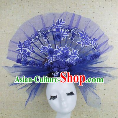 Top Grade Handmade Chinese Blue Lace Palace Hair Clasp Traditional Hair Accessories Headdress for Women