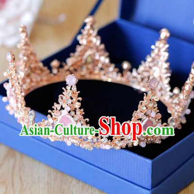 Top Grade Handmade Bride Baroque Pink Royal Crown Princess Hair Accessories for Women