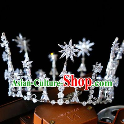 Top Grade Handmade Bride Zircon Round Royal Crown Baroque Princess Hair Accessories for Women