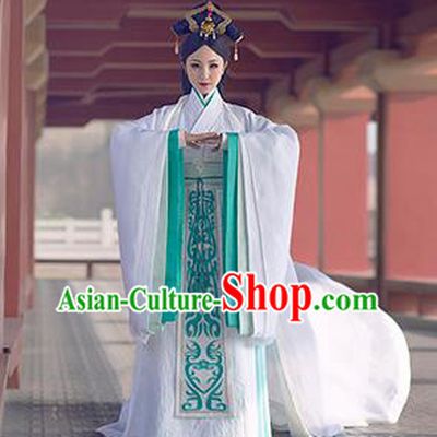 Chinese Traditional Palace Hanfu Dress Ancient Qin Dynasty Imperial Concubine Embroidered Costumes and Headpiece Complete Set