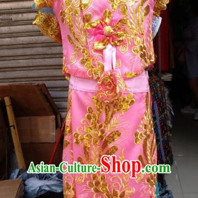 Asian Chinese Ethnic Costumes Traditional Dai Nationality Folk Dance Pink Dress for Kids