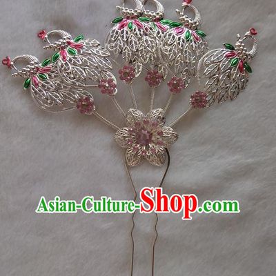 Chinese Ethnic Dai Nationality Hair Accessories Traditional Folk Dance Peacock Hairpins for Women