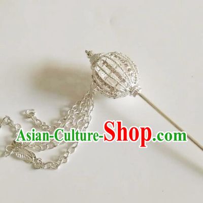 Chinese Ethnic Folk Dance Hair Accessories Traditional Dai Nationality White Tassel Hairpins for Women