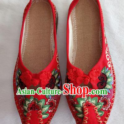 Chinese Traditional Handmade Embroidered Shoes Red Cloth Shoes for Women