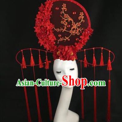 Chinese Traditional Palace Exaggerated Headdress Catwalks Red Wintersweet Tassel Hair Accessories for Women