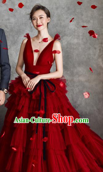 Top Grade Catwalks Costume Red Veil Bubble Dress for Women Top Grade Catwalks Costume Red Veil Bubble Dress for Women