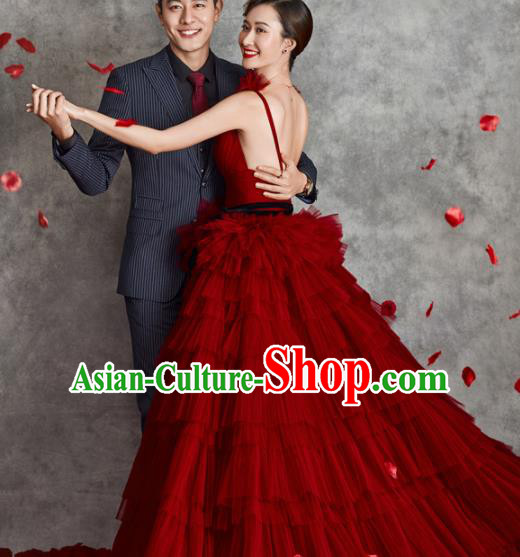 Top Grade Catwalks Costume Red Veil Bubble Dress for Women Top Grade Catwalks Costume Red Veil Bubble Dress for Women
