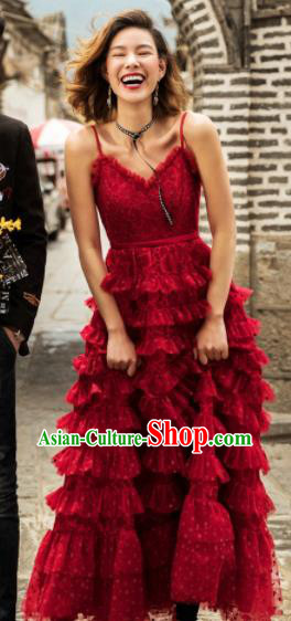Top Grade Catwalks Costume Wedding Red Veil Dress for Women Top Grade Catwalks Costume Wedding Red Veil Dress for Women
