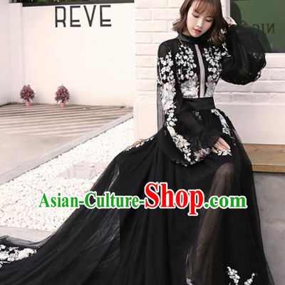 Top Grade Catwalks Costume Black Veil Full Dress for Women