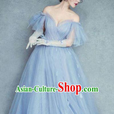 Top Grade Catwalks Costume Blue Veil Full Dress for Women