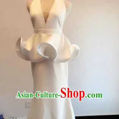 Top Grade Catwalks Costume White Satin Full Dress for Women