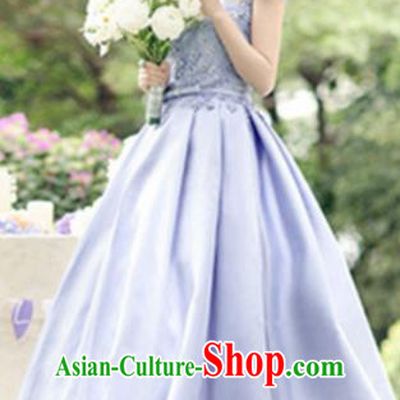 Top Grade Catwalks Costume Lilac Satin Trailing Full Dress for Women
