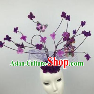Top Grade Halloween Catwalks Hair Accessories Brazilian Carnival Purple Leaf Headdress for Women