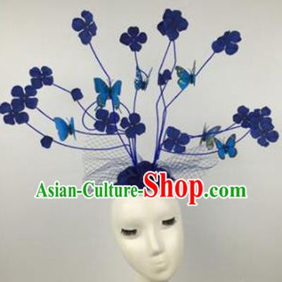 Top Grade Halloween Catwalks Hair Accessories Brazilian Carnival Blue Leaf Headdress for Women