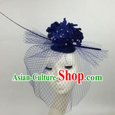 Top Grade Halloween Catwalks Blue Flowers Top Hat Brazilian Carnival Headdress for Women