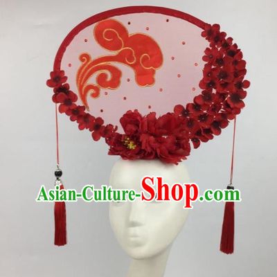 Chinese Traditional Exaggerated Palace Headdress Catwalks Red Hair Accessories for Women