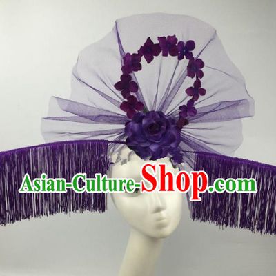 Chinese Traditional Exaggerated Palace Headdress Catwalks Purple Veil Tassel Hair Accessories for Women