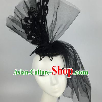 Top Grade Halloween Catwalks Headdress Brazilian Carnival Black Veil Hair Accessories for Women