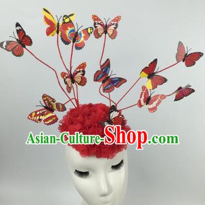 Top Grade Halloween Catwalks Headdress Brazilian Carnival Red Butterfly Hair Accessories for Women