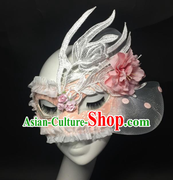 Halloween Exaggerated Accessories Catwalks Pink Lace Peony Masks for Women Halloween Exaggerated Accessories Catwalks Pink Lace Peony Masks for Women