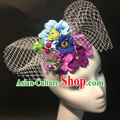 Top Grade Halloween Catwalks Headdress Brazilian Carnival Blue Peony Headwear for Women