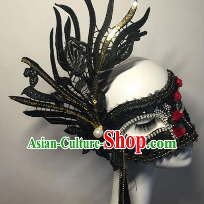 Halloween Exaggerated Accessories Catwalks Black Lace Masks for Women