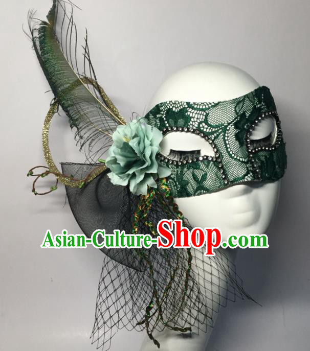 Halloween Exaggerated Accessories Catwalks Green Lace Feather Masks for Women Halloween Exaggerated Accessories Catwalks Green Lace Feather Masks for Women