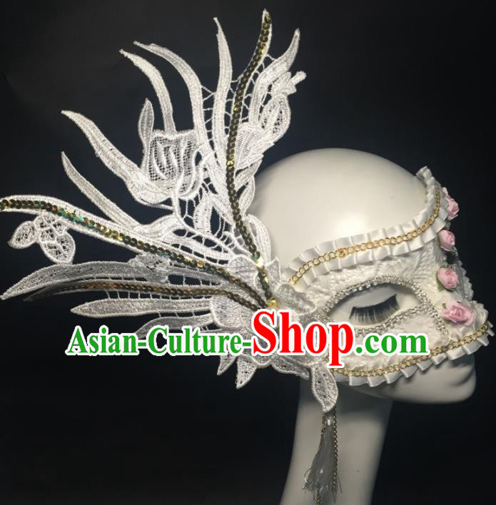 Halloween Exaggerated Accessories Catwalks White Lace Masks for Women